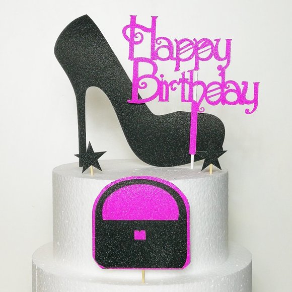 Large Black Sexy Glitter Shoe Cake Topper - Picture 1 of 4